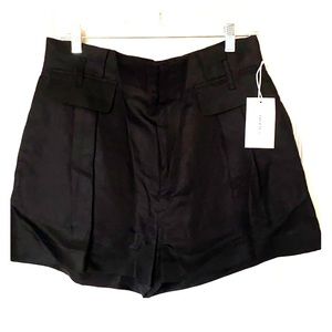 FRAME Black Noir Linen Paperbag Waist Shorts 8 NWT